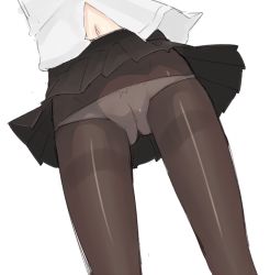 Rule 34 | 1girl, bad id, bad pixiv id, black pantyhose, cameltoe, close-up, crotch, dust box, female focus, from below, lowleg, lowleg panties, military, military uniform, navel, panties, panties under pantyhose, pantyhose, pantyshot, pleated skirt, sanya v. litvyak, sketch, skirt, solo, strike witches, thigh gap, thighband pantyhose, underwear, uniform, upskirt, waist down, white background, world witches series