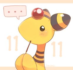 Rule 34 | ..., ampharos, blush, brown eyes, commentary request, creatures (company), eating, food, game freak, gen 2 pokemon, holding, holding food, holding pocky, nintendo, no humans, pocky, pokemon, pokemon (creature), signature, solo, spoken ellipsis, tansho, upper body