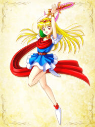 Rule 34 | 1990s (style), absurdres, akazukin chacha, blonde hair, highres, jumping, magical princess, sword, weapon