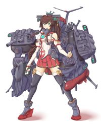 Rule 34 | 1girl, absurdres, ankle boots, black thighhighs, blush, boots, breasts, brown hair, cannon, detached sleeves, full body, green eyes, headgear, highres, kantai collection, large breasts, long hair, miniskirt, name connection, parody, pleated skirt, ponytail, rabinidaddo, simple background, skirt, smile, solo, thighhighs, transparent background, turret, uchuu senkan yamato, uchuu senkan yamato 2199, very long hair, wave motion gun, yamato (kancolle), yamato (uchuu senkan yamato)