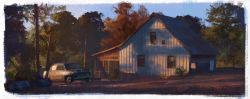 Rule 34 | building, car, commentary request, highres, house, laundry, laundry pole, mikado (winters), mixed-language commentary, motor vehicle, no humans, original, outdoors, rural, scenery, tree, twilight, window
