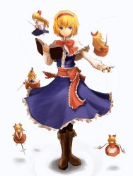 Rule 34 | 1girl, alice margatroid, axe, bad id, bad pixiv id, blonde hair, blue eyes, book, boots, doll, female focus, hairband, jewelry, kokotetsu, lance, pantyhose, polearm, ring, shanghai doll, short hair, solo, spear, string, sword, touhou, weapon
