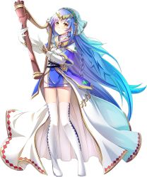 Rule 34 | 1girl, artist request, blue hair, boots, full body, gloves, harp, instrument, light blue hair, long hair, looking at viewer, official art, oshiro project:re, oshiro project:re, simple background, smile, solo, thigh boots, thighhighs, transparent background, wartburg (oshiro project), white gloves, yellow eyes
