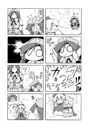 Rule 34 | 3g, 3girls, 4koma, :3, ?, arm up, arms up, bad id, bad pixiv id, bow, breasts, chibi, cirno, comic, dress, closed eyes, forest, greyscale, hair bow, hand on head, hat, head bump, hong meiling, large breasts, hugging own legs, long hair, monochrome, multiple girls, musical note, nature, o o, puffy sleeves, raised fist, running, short hair, short sleeves, silent comic, sitting, smile, star (symbol), touhou, uccow, wings