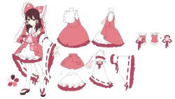 Rule 34 | &gt;:(, 1girl, annoyed, ascot, azuki mary, bad id, bad pixiv id, bow, brown hair, character sheet, detached sleeves, embellished costume, frills, frown, hair bow, hair ribbon, hair tubes, hakurei reimu, jitome, large bow, long hair, miniskirt, petals, red eyes, character sheet, ribbon, sandals, skirt, solo, thighhighs, too many, too many frills, touhou, v-shaped eyebrows, wide sleeves