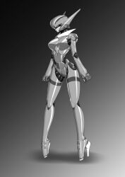 Rule 34 | 1girl, armor, arms at sides, ballet boots, bubblegum crisis, bzs (kage no shinobu), commentary request, full armor, full body, hardsuit, helmet, high heels, highres, monochrome, power armor, priscilla asagiri, solo, standing