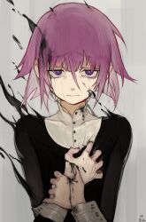 Rule 34 | 1other, absurdres, closed mouth, crona (soul eater), cuff links, highres, looking at viewer, other focus, p (pm 611a), purple eyes, purple hair, short hair, solo, soul eater, tears, upper body