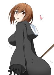 Rule 34 | 10s, al (flying witch), animal, animal on shoulder, breasts, brown eyes, brown hair, flying witch, fur trim, gloves, hair between eyes, hamster, hood, hood down, hooded dress, inukai (flying witch), large breasts, looking at viewer, mattari yufi, short hair, smile, solo