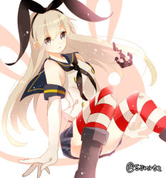 Rule 34 | 10s, 1girl, anchor, blonde hair, blue eyes, gloves, hairband, kantai collection, long hair, sailor collar, shijima (sjmr02), shimakaze (kancolle), solo, striped clothes, striped thighhighs, thighhighs