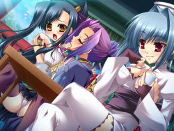 Rule 34 | 3girls, blush, chouryou (shia), chouun, game cg, kan&#039;u (koihime musou), koihime musou, multiple girls, table, yatsuha kanan