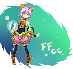 Rule 34 | 1girl, bell, blue eyes, cat tail, crystal, ff gradient, final fantasy, final fantasy crystal chronicles, final fantasy crystal chronicles: echoes of time, highres, pantyhose, pink hair, sherlotta, solo, tail, yandama
