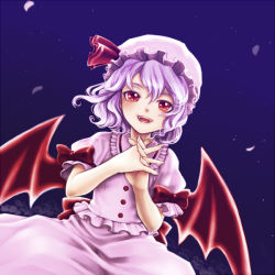 Rule 34 | 1girl, bad id, bad pixiv id, female focus, hat, kito0889, purple hair, remilia scarlet, short hair, solo, touhou, wings