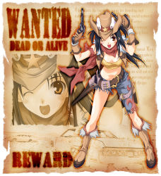 Rule 34 | 1girl, akaho sakura, boots, cowboy hat, dual wielding, fringe trim, gun, handgun, hands on own hips, hat, holding, holster, one eye closed, open mouth, original, pistol, revolver, solo, thigh strap, vest, wanted, weapon, cowboy western, zoom layer