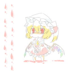 Rule 34 | 1girl, aircraft, airplane, bad id, bad pixiv id, blood, bloody tears, chibi, crying, crying with eyes open, eiri (eirri), female focus, flandre scarlet, hat, jet, red eyes, side ponytail, solo, tears, embodiment of scarlet devil, touhou, wings