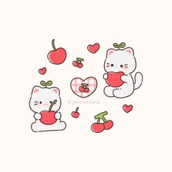 Rule 34 | animal ears, animal focus, blush, cat, cat ears, cat tail, cherry, chibi, food, fruit, heart, highres, hyemistudio, original, sprout, tail, whiskers