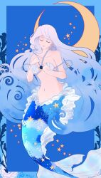 Rule 34 | 1girl, blue tail, closed eyes, female focus, fins, fish tail, highres, mermaid, monster girl, original, solo, tail