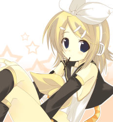 Rule 34 | bad id, bad pixiv id, blonde hair, blue eyes, enomoto hina, food, hinacoco, kagamine rin, microphone, pocky, solo, vocaloid