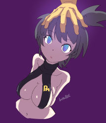 Rule 34 | 1girl, armpits, asymmetrical hair, bare shoulders, batta 16-sei, belt, black hair, breasts, cleavage, creatures (company), curvy, ears, elbow gloves, fingerless gloves, game freak, gen 1 pokemon, gloves, gym leader, hair bun, halterneck, head grab, highleg, highleg swimsuit, highres, holding, hypno, hypnosis, large breasts, looking at viewer, mind control, misty (pokemon), navel, nintendo, one-piece swimsuit, pokemon, pokemon: the electric tale of pikachu, ponytail, shiny clothes, short hair, side ponytail, simple background, slingshot swimsuit, smile, solo, swimsuit, thighs, turtleneck