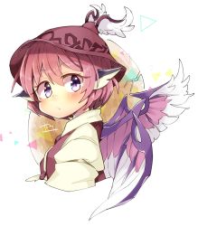 Rule 34 | 1girl, abe suke, animal ears, blush, from side, hair between eyes, hat, highres, looking to the side, mystia lorelei, pink hair, purple eyes, short hair, signature, slit pupils, solo, touhou, upper body, white background, wings