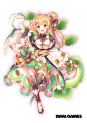 Rule 34 | 1girl, :d, blush, brown hair, copyright name, dmm, dot nose, dress, flower knight girl, full body, gourd, hair bun, hair ornament, hyoutan (flower knight girl), long hair, long sleeves, looking at viewer, official art, open mouth, single hair bun, skirt, smile, standing, tagme, thick eyebrows, white background, white dress, yellow eyes