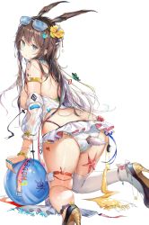 Rule 34 | 1girl, absurdres, amiya (arknights), anal, anal object insertion, anal tail, animal ears, arknights, artist name, ass, ass cutout, ass tattoo, ball, bangle, bikini, bird, blue eyes, blush, bracelet, breasts, brown hair, butt plug, clothing cutout, eyewear on head, fake tail, flower, frilled bikini, frills, glasses, hair flower, hair ornament, heart, heart tattoo, high heels, highres, jewelry, kiriko (araragikoyomi), large breasts, long hair, looking at viewer, object insertion, off shoulder, penguin, rabbit ears, rabbit hair ornament, seagull, sex toy, simple background, single thighhigh, solo, starfish, sunglasses, swimsuit, tail, tattoo, thighhighs, untied bikini, white background, white bikini, white thighhighs
