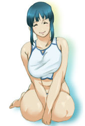 Rule 34 | 1girl, black hair, breasts, closed eyes, itou yukino, large breasts, plump, real drive, sitting, smile, solo, swimsuit