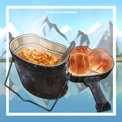 Rule 34 | bread, dated, food, food focus, highres, le delicatessen, mess kit, mountain, no humans, ocean, original, simple background, sky, sparkle, spoon, still life, tagme