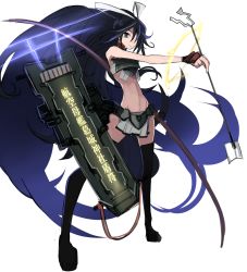 Rule 34 | 10s, 1girl, absurdly long hair, alternate hair length, alternate hairstyle, armor, arrow (projectile), asymmetric gloves, asymmetrical gloves, bad id, bad twitter id, black hair, black thighhighs, blue eyes, camouflage, cobhc667, elbow gloves, fingerless gloves, gloves, hair ribbon, highres, kantai collection, katsuragi (kancolle), long hair, looking at viewer, midriff, ponytail, ribbon, smile, solo, thighhighs, uneven gloves, very long hair, yuzuruka (bougainvillea), zettai ryouiki
