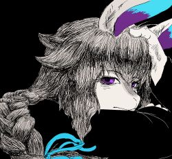 Rule 34 | 1girl, rabbit, female focus, furry, furry female, long hair, partially colored, ponytail, purple eyes, sasamino, solo, white hair