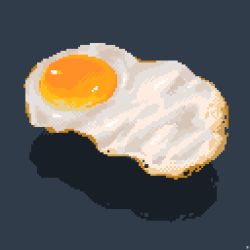 Rule 34 | blue background, egg, egg (food), floating, food, food focus, fried egg, inunoya, levitation, monochrome, no humans, orange theme, original, pixel art