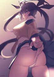 Rule 34 | 1girl, ass, breasts, brown hair, girls&#039; frontline, highres, large breasts, long hair, m14 (girls&#039; frontline), orange eyes, outstretched arm, panties, pantyshot, saturndxy, smile, solo, thighs, twintails, underwear, very long hair