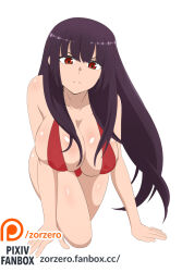 Rule 34 | 1girl, breasts, ijiranaide nagatoro-san, long hair, purple hair, red eyes, solo, sunomiya sana, swimsuit, zorzero