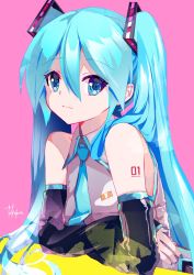 Rule 34 | 1girl, aqua eyes, aqua hair, aqua nails, aqua necktie, arm support, bare shoulders, black skirt, black sleeves, commentary, crossed arms, detached sleeves, grey shirt, hair ornament, hatsune miku, highres, long hair, looking at viewer, nail polish, necktie, purple background, shirt, shoulder tattoo, signature, simple background, skirt, sleeveless, sleeveless shirt, smile, solo, takepon1123, tattoo, twintails, upper body, very long hair, vocaloid