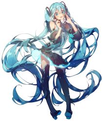Rule 34 | 1girl, absurdly long hair, absurdres, aqua eyes, aqua hair, aqua neckwear, bare shoulders, black skirt, black sleeves, black thighhighs, commentary, contrapposto, detached sleeves, full body, hair ornament, hands up, hatsune miku, hatsune miku (vocaloid4) (chinese), headphones, headset, highres, holding, holding microphone, huge filesize, long hair, looking at viewer, microphone, mikka620, neon trim, open mouth, pleated skirt, shirt, shoulder tattoo, skirt, sleeveless, sleeveless shirt, smile, solo, symbol-only commentary, tattoo, thighhighs, transparent background, twintails, very long hair, vocaloid, white background, white shirt, zettai ryouiki