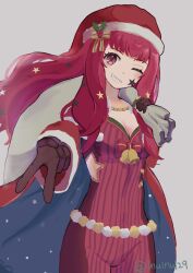 Rule 34 | absurdres, blue cape, bodysuit, cape, christmas, facial mark, fire emblem, fire emblem engage, fire emblem heroes, hair ornament, hat, highres, holding, holding sack, holly hair ornament, inuinui29, multicolored cape, multicolored clothes, nintendo, outstretched hand, red bodysuit, red cape, sack, santa hat, star (symbol), star facial mark, star hair ornament, star print, two-tone cape, v, yunaka (fire emblem), yunaka (fire emblem) (spirited envoy)