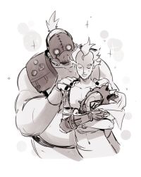 Rule 34 | 2boys, artist request, cropped legs, fat, fat man, junkrat (overwatch), lowres, male focus, mask, multiple boys, nail polish, overwatch, ponytail, roadhog (overwatch), short hair, tagme, tattoo, yaoi