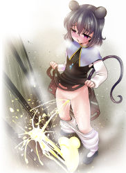 Rule 34 | animal ears, bloomers, blush, jewelry, motatei, mouse ears, mouse tail, nazrin, necklace, pee, peeing, solo, steam, tail, touhou, underwear