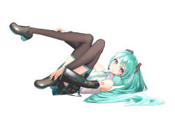 Rule 34 | 1girl, aqua hair, bad id, bad pixiv id, black footwear, black skirt, black sleeves, blue eyes, blue nails, blue necktie, boots, closed mouth, collared shirt, detached sleeves, frilled shirt, frills, from side, full body, hair between eyes, hand on leg, hatsune miku, headset, highres, long hair, long sleeves, looking at viewer, lying, microphone, miniskirt, nail polish, necktie, on back, pleated skirt, rsk (tbhono), shirt, simple background, skirt, sleeveless, sleeveless shirt, smile, solo, tattoo, thigh boots, thighhighs, twintails, very long hair, vocaloid, white background, white shirt, wing collar, zettai ryouiki