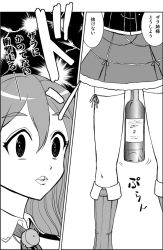 Rule 34 | 10s, 2girls, between legs, bottle, bow, bowtie, breasts, comic, commentary request, eyebrows, greyscale, hair between eyes, hat, kantai collection, lips, long hair, mini hat, miniskirt, monochrome, multiple girls, open mouth, partially translated, pee, peeing, pola (kancolle), skirt, surprised, thighhighs, translation request, wasu, wavy hair, zara (kancolle)