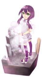 Rule 34 | 1girl, bad deviantart id, bad id, borrowed character, bracelet, flat chest, full body, green eyes, hoshi usagi, isabelle (acerailgun), jewelry, long hair, original, purple hair, shoes, smile, solo, thighhighs, tombstone, transparent background