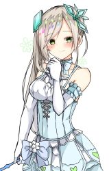 Rule 34 | 1girl, blush, dot nose, green eyes, highres, holding, raion (inoueraion), ribbon, simple background, snowdrop the rikka fairy, solo, white background, yu-gi-oh!