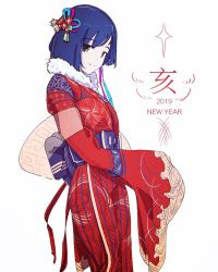 Rule 34 | 1girl, 2019, blue hair, chinese clothes, chinese new year, darling in the franxx, green eyes, hair ornament, ichigo (darling in the franxx), mikuchi sunkuo, new year, pale skin, ribbon