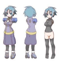 Rule 34 | 100 percent orange juice, 1girl, amputee, black thighhighs, blue eyes, blue footwear, blue hair, boots, bottomless, breasts, closed mouth, commentary request, double amputee, full body, grey shirt, groin, hair between eyes, hono, jacket, large breasts, looking at viewer, multiple views, nath (orange juice), no pussy, no shoes, official art, purple jacket, purple skirt, shirt, short hair, simple background, skirt, standing, suguri, thick eyebrows, thighhighs, turnaround, white background