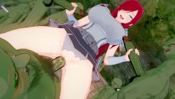 Rule 34 | 1girl, 3d, acrolexxx, ahegao, animated, blue skirt, breasts, colored skin, completely nude, cowgirl position, creature, creatures (company), erection, erza scarlet, fairy tail, goblin, green skin, group sex, handjob, handjob gesture, hetero, large breasts, long hair, miniskirt, monster, nude, orgy, penis, red hair, sex, skirt, straddling, tagme, vaginal, video