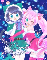 Rule 34 | 10s, 2016, 2girls, artist request, black hair, character request, christmas, cyan (show by rock!!), furry, green eyes, highres, long hair, merry christmas, multiple girls, open mouth, show by rock!!