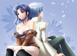 Rule 34 | 00s, 1boy, 1girl, back-to-back, bare shoulders, belt, blue eyes, blue hair, boots, bra, breasts, cecile croomy, cleavage, clothes lift, code geass, couple, hair over eyes, hetero, knee boots, lab coat, lingerie, lloyd asplund, military, military uniform, miniskirt, non-web source, off shoulder, short hair, skirt, skirt lift, snow, strap slip, thighhighs, underwear, undressing, uniform, white hair, white thighhighs