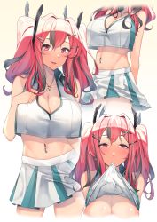 Rule 34 | 1girl, absurdres, azur lane, bare shoulders, bow, breasts, bremerton (azur lane), bremerton (scorching-hot training) (azur lane), commentary, crop top, crop top overhang, english commentary, esencey, grey hair, hair between eyes, hair bow, hair ornament, hairclip, heart, heart necklace, highres, jewelry, large breasts, long hair, looking at viewer, mole, mole under eye, multicolored hair, multiple views, navel, navel piercing, necklace, piercing, pink hair, sportswear, streaked hair, tennis uniform, twintails, two-tone hair, two-tone shirt, two-tone skirt, x hair ornament