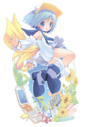 Rule 34 | 00s, 1girl, :o, ass, blue eyes, blue hair, boots, cellphone, detached sleeves, flower, from side, full body, looking at viewer, magical girl, matching hair/eyes, moetan, one-piece swimsuit, outline, palm tree, pastel ink, phone, pop, school swimsuit, solo, sunflower, swimsuit, thighhighs, tree, tulip, two side up, visor, visor cap, white school swimsuit, white one-piece swimsuit, white thighhighs