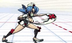 Rule 34 | 1girl, animated, animated gif, blue hair, bouncing breasts, breasts, female focus, hat, legs, lowres, mask, mouth mask, nurse, nurse cap, ponytail, skullgirls, surgical mask, valentine (skullgirls)