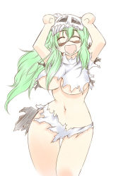 Rule 34 | 00s, 1girl, arrancar, bleach, breasts, caramelldansen, dunga, closed eyes, facial mark, green hair, happy, huge breasts, large breasts, long hair, nelliel tu odelschwanck, nude, revealing clothes, skull, solo, torn clothes, underboob